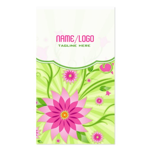 Pink & Green Abstract Floral Design Business Card Templates (front side)