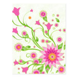 Pink & Green Abstract Floral Design-Light postcards