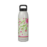 Pink & Green Abstract Floral Design-Monogram water bottles