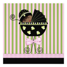 Pink Green African American Baby Girl Shower Invite