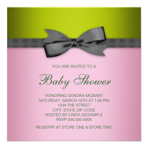 Pink Green African American Baby Girl Shower Personalized Announcements