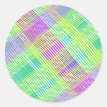 Pink, Green, and Blue Plaid Round Stickers