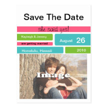 Pink Green and Blue Save The Date Post Cards