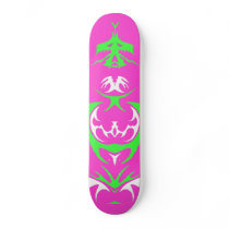 pink, green and white dragon skate deck