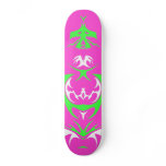 pink, green and white dragon skate deck