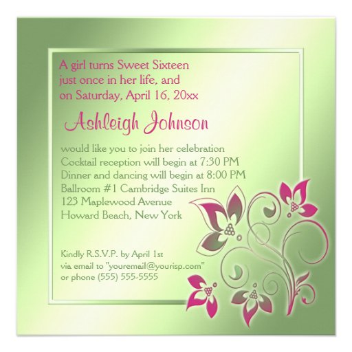 Pink, Green, and Yellow Sweet Sixteen Invitation