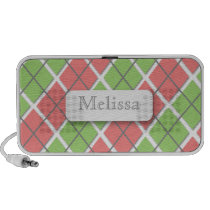 Pink & Green Argyle Personalized Doodle Speaker speakers