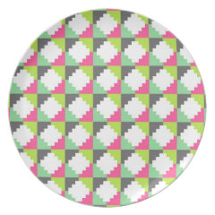 Pink Green Aztec Andes Tribal Block Pattern Dinner Plate