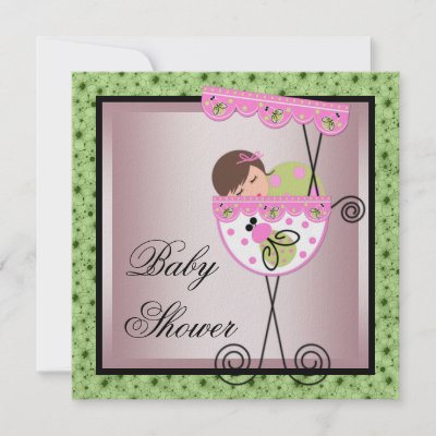 Pink Green Baby Girl Shower Invitations