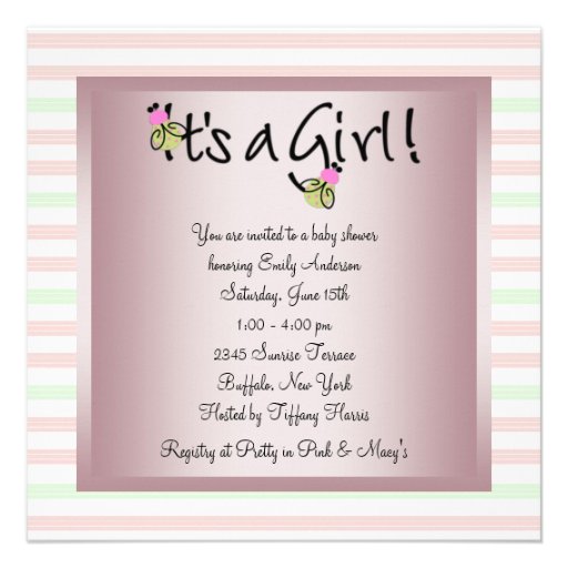 Pink Green Baby Girl Shower Invitations