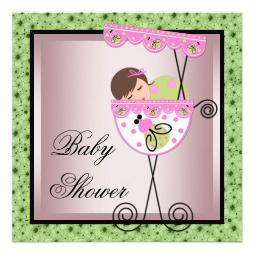 Pink Green Baby Girl Shower Invitations