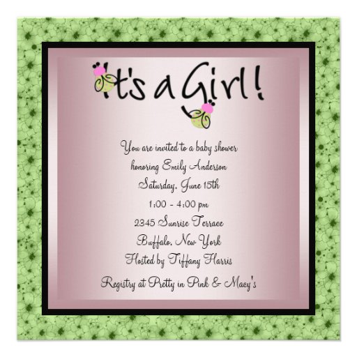 Pink Green Baby Girl Shower Invitations