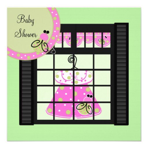 Pink Green Baby Girl Shower Invitations (front side)