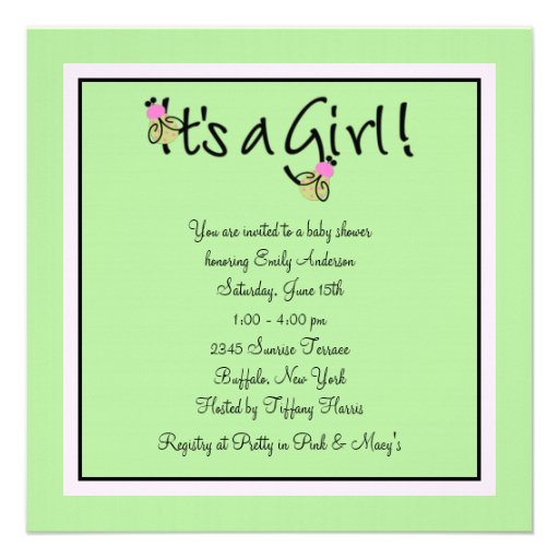 Pink Green Baby Girl Shower Invitations
