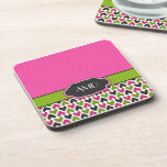 Pink, Green, Black Hearts and Dots Coaster