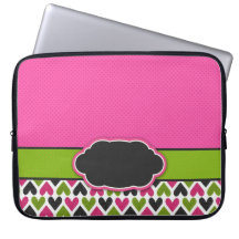 Pink, Green, Black Hearts and Dots Laptop Computer Sleeve