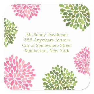 Pink & Green Blooms Address Wedding Seal Sticker sticker