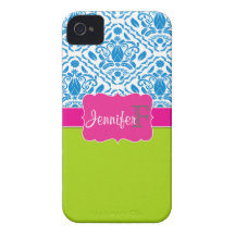 Pink, Green, Blue monogrammed damask iPhone 4/4s Case-Mate iPhone 4 Case
