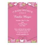 Pink Green Butterflies Baby Shower Invitation