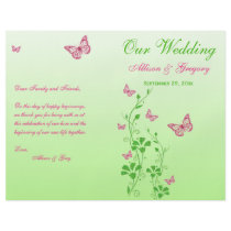 Pink, Green Butterfly Floral Wedding Program