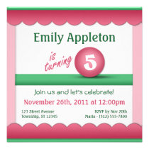 Pink & Green Childrens Birthday Ball Invitations