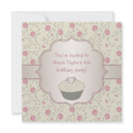 Pink Green Cucpcakes 6th Birthday Invitation 6 invitation