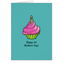 Pink & Green Cupcake aqua 1st Mother's Day cards