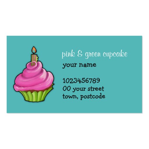 Pink & Green Cupcake aqua Business Card (front side)