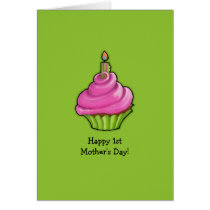 Pink & Green Cupcake green 1st Mother's Day cards