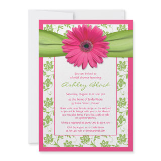 Pink Green Daisy Damask Bridal Shower Invitation
