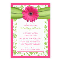 Pink Green Daisy Damask Bridal Shower Invitation