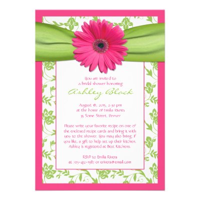 Pink Green Daisy Damask Bridal Shower Invitation
