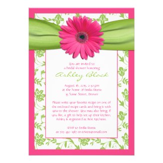 Pink Green Daisy Damask Bridal Shower Invitation