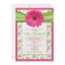 Pink Green Daisy Damask First Communion Invitation