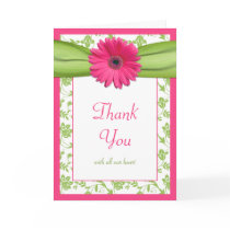 Pink Green Daisy Floral Wedding Thank You Card