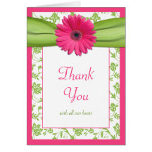 Pink Green Daisy Floral Wedding Thank You Card