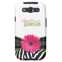 Pink Green Daisy Zebra Print Galaxy S III Galaxy SIII Cases