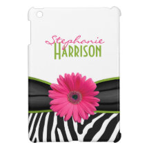 Pink Green Daisy Zebra Print Personalized iPad Mini Cases