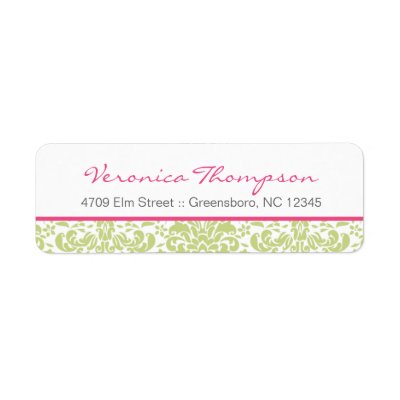 Pink & Green Damask Address Label