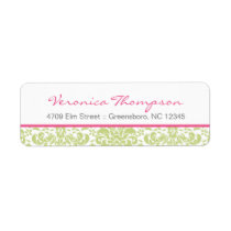 Pink & Green Damask Address Label labels