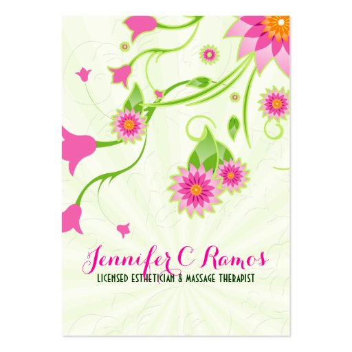 Pink & Green Elegant Floral Design Business Card Template (front side)