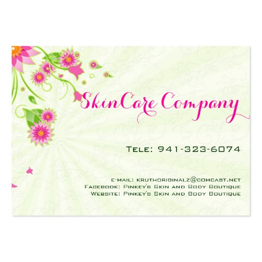Pink & Green Elegant Floral Design Business Card Template (back side)