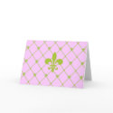 Pink & Green Fleur de Lis Pattern Greeting Card