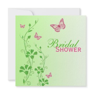 Pink Green Floral Butterflies Bridal Shower Invite invitation