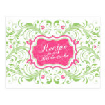 Pink Green Floral Recipe Card for the Bride Post Cards