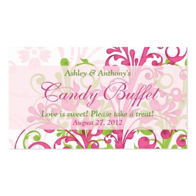 Pink Green Floral Wedding Candy Buffet Gift Cards Business Card Template by 