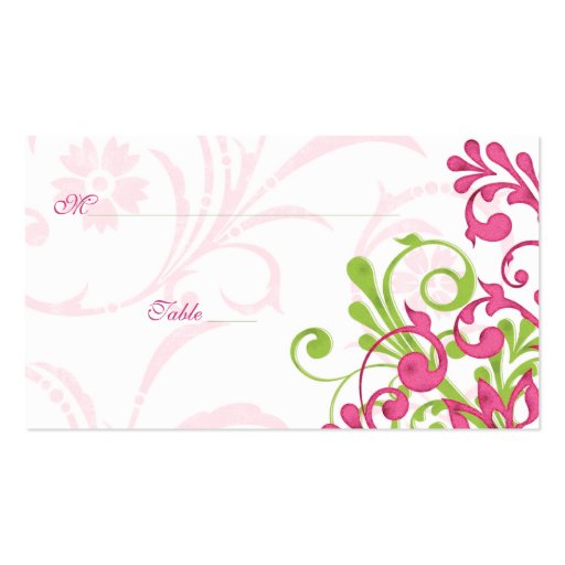 Pink Green Floral Wedding Place or Escort Cards Business Card Template (front side)