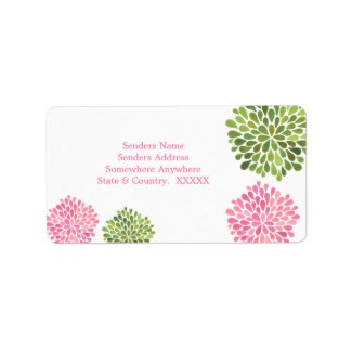 Pink & Green Flower Petal Blooms Address Labels