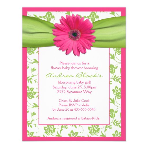 Pink Green Gerbera Daisy Baby Shower Invitation