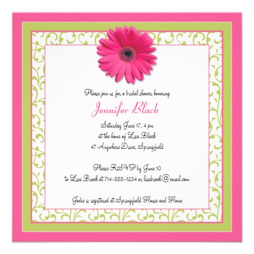 Pink Green Gerbera Daisy Bridal Shower Invitation